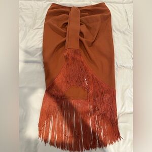 Prettylittlething Orange midi tassel Skirt US 12